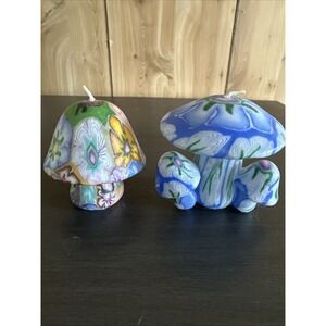 Vtg Psychedelic Mushroom Candles Unlit Hippie Millefiori Set Butterfly Ladybug